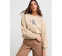 Calvin Klein Women’s Round Neck Monologo French Terry Sweatshirt, Beige (White Pepper), S