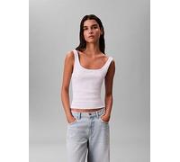 Calvin Klein Jeans Monologo Scoop Nk Rib Tank Top, White, Size M, Women White