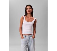 Calvin Klein Jeans Monologo Scoop Nk Rib Tank Top, White, Size Xl, Women White