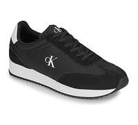 Calvin Klein Men’s Retro Leather Lace-up Runner Trainers, Black (Black/Bright White), 10