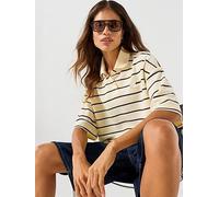 Calvin Klein Jeans Short Sleeve Cropped Pique Striped Polo, Yellow, Size M, Women Yellow