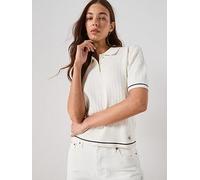 Calvin Klein Jeans Short Sleeve Woven Label Cropped Cable Polo Top, White, Size Xl, Women White