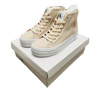 Calvin Klein Jeans Sz4UK High Top Bold Vulc Flatf Womens Canvas Trainers Beige