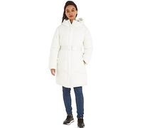 Calvin Klein Jeans Women Coat Logo Belt Long Puffer Winter, White (Ivory), L