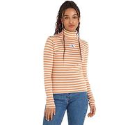 Calvin Klein Jeans Women Long-Sleeve T-Shirt Striped Turtleneck, Multicolor (Ivory/Tropical Orange), L