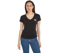 Calvin Klein Jeans Women's 2 Pack Short Sleeve V-Neck Monologo T-Shirts, Black (Ck Black/Bright White), S