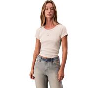 Calvin Klein Jeans Women's A- Woven Label 2X2 Rib Baby TEE LV047C200G Tees, Grey (Vanilla Heather), S
