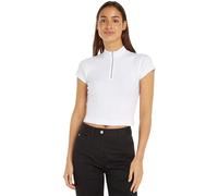 Calvin Klein Jeans Women's Half Zip Short Sleeve T-Shirt, White (Bright White), L