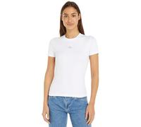 Calvin Klein Jeans Women's Woven Label Ribbed Short Sleeve Round Neck T-Shirt, White (Bright White), 3XL