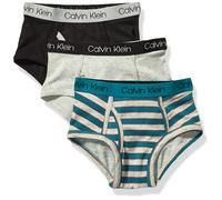 Calvin Klein Kids Boys' Modern Cotton Brief Underwear 3-Pack, Sea Green Stripe/Heather Grey/Black, Medium