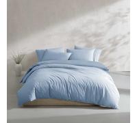 Calvin Klein - King Duvet Cover Set, Relaxed Garment Washed Cotton Percale Bedding with Shams, Button & Corner Tie Closure, Oeko-Tex Certified (Modern Cotton Washed Percale Blue)
