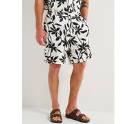 Calvin Klein Linen Printed Pull On Shorts - White, White, Size 30, Men White