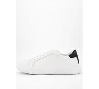 Calvin Klein Low Top Leather Lace Up Sneaker - White/Black, White/Black, Size 45, Men White/Black