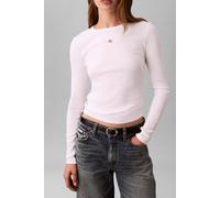 Calvin Klein Women's LS Woven Label 2X2 Rib Crew TOP LV047E205G Other Tops, White (Brilliant White), M
