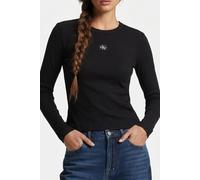 Calvin Klein Women's LS Woven Label 2X2 Rib Crew TOP LV047E205G Other Tops, Black (Black), L