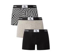 Calvin Klein Men Boxer Short Trunks Stretch Cotton Pack of 3, Multicolor (Blk, Grey Hthr, Warped Logo Prt_Blk), XS