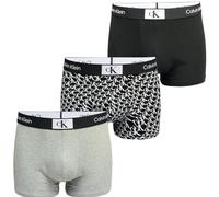 Calvin Klein Men Boxer Short Trunks Stretch Cotton Pack of 3, Multicolor (Blk, Grey Hthr, Warped Logo Prt_Blk), S