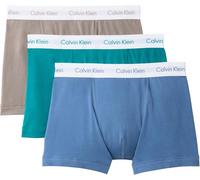 Calvin Klein Men’s 3 Pack Trunks Underwear, Multicolor (Driftwood W White Wb/Moonlight Blu), XS