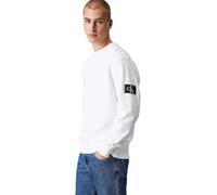 Calvin Klein Men’s Crew Neck Badge Cotton Sweatshirt, White (Bright White), XXS