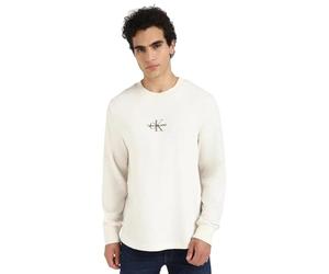 Calvin Klein Men’s Monologo Waffle Round Neck Sweatshirt, Off-White (Ivory), XS