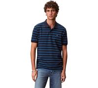 Calvin Klein Men’s Polo Shirt Short Sleeve Striped Pique with Button Placket, Blue (Dark Sapphire), 2XL