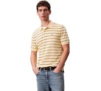 Calvin Klein Men’s Polo Shirt Short Sleeve Striped Pique with Button Placket, Yellow (Anise Flower), L