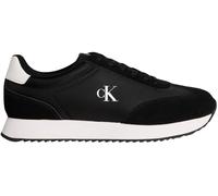 Calvin Klein Men’s Retro Leather Lace-up Runner Trainers, Black (Black/Bright White), 8