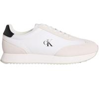 Calvin Klein Men’s Retro Leather Lace-up Runner Trainers, White (Bright White/Black), 8
