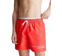Calvin Klein Men Swim Trunks Medium Double Mid-Length, Red (Hot Heat), S