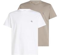 Calvin Klein Men's 2 Pack Monologo Short Sleeve Round Neck T-Shirts, Multicolor (Rock Ridge/Bright White), 3XL