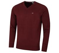 Calvin Klein Mens 2026 V-Neck Soft Cotton Easy Care Golf Sweater | All year weight Mid weight Contrast stripes at neckline Rib knit neck cuffs hem Maintains shape
