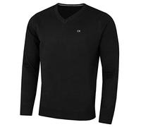Calvin Klein Mens 2026 V-Neck Soft Cotton Easy Care Golf Sweater | All year weight Mid weight Contrast stripes at neckline Rib knit neck cuffs hem Maintains shape