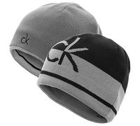 Calvin Klein Mens CK Reversible Knit Beanie Hat - Black/Silver