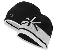 Calvin Klein Mens CK Reversible Knit Beanie Hat - Black/White - One Size