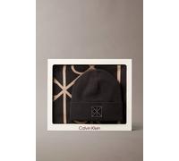 Calvin Klein Men's Emblem Beanie + All Over Pattern Scarf Black Calvin Klein Black One Size