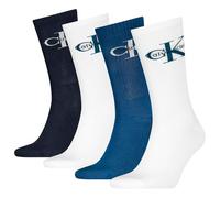 Calvin Klein Men's Giftbox Monologo Crew Sock, Blue/White, One Size (Pack of 4)