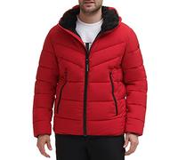 Calvin Klein Men's Heavyweight Short Puffer Jacket, Hooded Stretch Deep Red, XXL