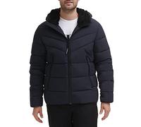 Calvin Klein Men's Heavyweight Short Puffer Jacket, Hooded Stretch True Navy, L