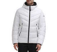Calvin Klein Men's Heavyweight Short Puffer Jacket, Hooded Stretch White, L