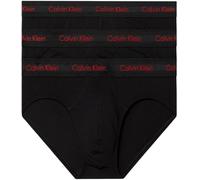 Calvin Klein Men's Hip Brief 3Pk, Black W/Pompian Red Logos, L
