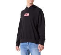 Calvin Klein Men's L/S Hoodie, Black W/Calypso Coral, S