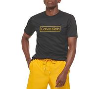 Calvin Klein Men's Light Weight Quick Dry Short Sleeve 40+ UPF Protection Rash Guard Shirt, Black Logo, Large