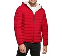 Calvin Klein Men's Mid-Weight Sherpa Lined Puffer Jacket, Hooded Down Deep Red, L