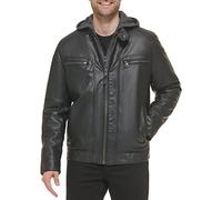 Calvin Klein Men's Motorcycle Jacket with Removable Hoodie, Moto Black, XXL