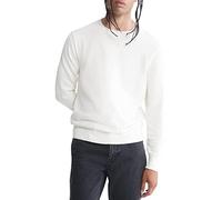 Calvin Klein Men's Supima Cotton Solid Monogram Logo Sweater, Egret, Large