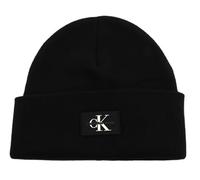 Calvin Klein MONOLOGO Patch Non-Rib Beanie Knitted Hat Men's, Black (Black), OS