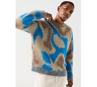 Calvin Klein Patterned Brushed Alpaca Crew Neck Knitted Jumper, Multi, Size L, Men Print