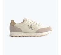 Calvin Klein RETRO RUNNER LOW MIX Mens Trainers Creamy White/Eggshell/Khaki - UK 10.5