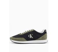 Calvin Klein Retro Runner Mix Mat Trainers, Black/Green, Size 46, Men Black/Green