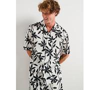 Calvin Klein Revere Collar Printed Linen Short Sleeve Shirt - White, White, Size M, Men White